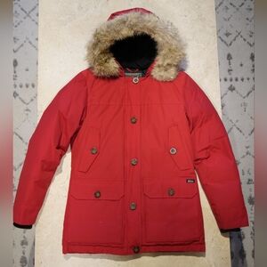 Woolrich Arctic Down Parka Red Coat with Fur Trim